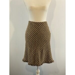 NINE WEST Women's Tweed A Line Skirt Size 4 Brown Tan Fringe Trim